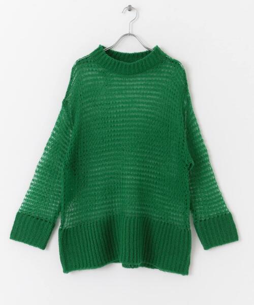 SENSE OF PLACE by URBAN RESEARCH（センスオブプレイスバイアーバンリサーチ）の「メッシュルーズセーター（ニット/セーター・レディース・グリーン/アイボリー/ブラック・ONE）」の4枚目の写真