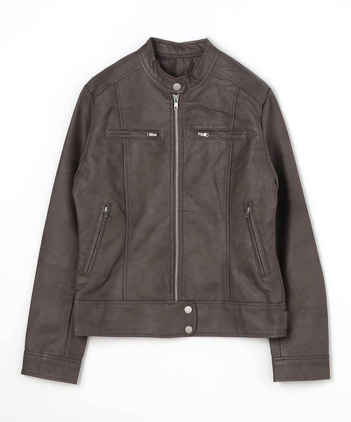 NICOLE white（ニコルホワイト）の「フェイクレザー シングルライダースジャケット（ライダースジャケット・レディース・アッシュグレー/ブラック/ベージュ・FREE）」の21枚目の写真