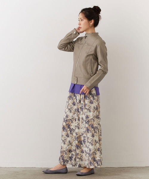 NICOLE white（ニコルホワイト）の「フェイクレザー シングルライダースジャケット（ライダースジャケット・レディース・アッシュグレー/ブラック/ベージュ・FREE）」の9枚目の写真