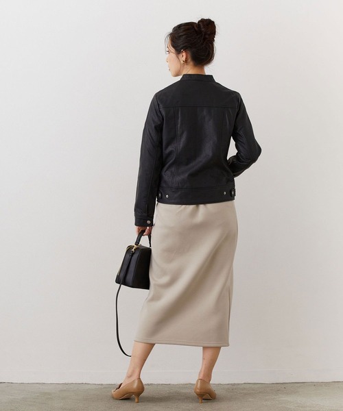 NICOLE white（ニコルホワイト）の「フェイクレザー シングルライダースジャケット（ライダースジャケット・レディース・アッシュグレー/ブラック/ベージュ・FREE）」の6枚目の写真