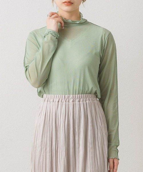 RETRO GIRL（レトロガール）の「シアーレイヤードHNインナー（Tシャツ/カットソー・レディース・ブラック/オレンジ系その他/ブラック系その他/グリーン/ホワイト・FREE）」の4枚目の写真