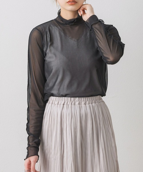 RETRO GIRL（レトロガール）の「シアーレイヤードHNインナー（Tシャツ/カットソー・レディース・ブラック/オレンジ系その他/ブラック系その他/グリーン/ホワイト・FREE）」の3枚目の写真