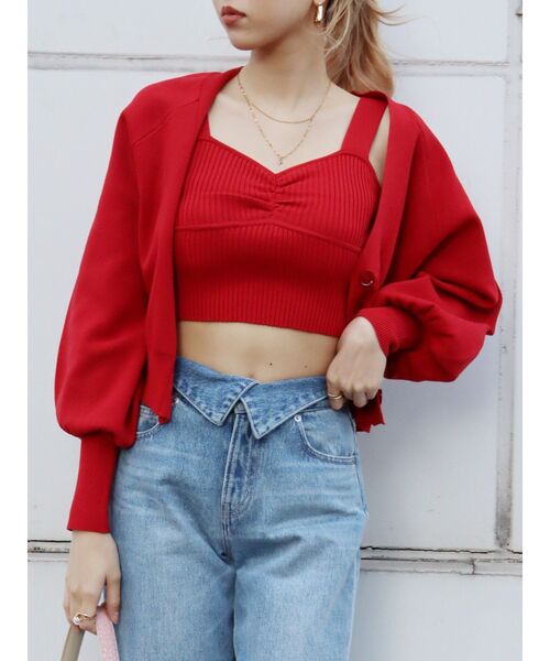 EVRIS（エヴリス）の「アンサンブルニットトップス（カーディガン/ボレロ・レディース・ブラック/アイボリー/レッド/ブルー・FREE）」の11枚目の写真