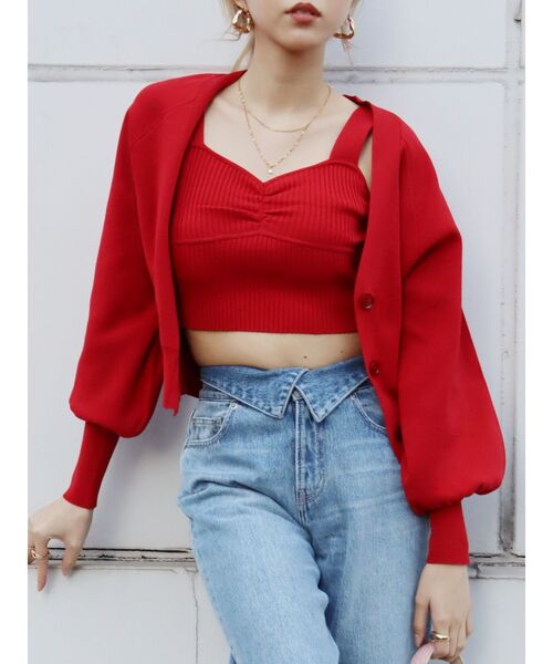 EVRIS（エヴリス）の「アンサンブルニットトップス（カーディガン/ボレロ・レディース・ブラック/アイボリー/レッド/ブルー・FREE）」の6枚目の写真