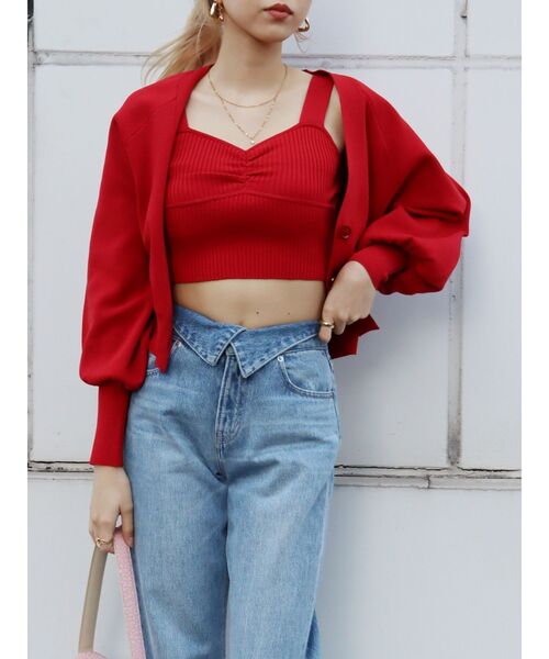 EVRIS（エヴリス）の「アンサンブルニットトップス（カーディガン/ボレロ・レディース・ブラック/アイボリー/レッド/ブルー・FREE）」の22枚目の写真