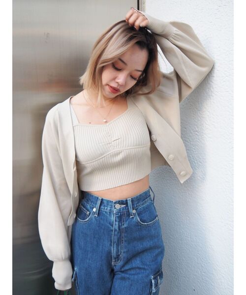 EVRIS（エヴリス）の「アンサンブルニットトップス（カーディガン/ボレロ・レディース・ブラック/アイボリー/レッド/ブルー・FREE）」の13枚目の写真