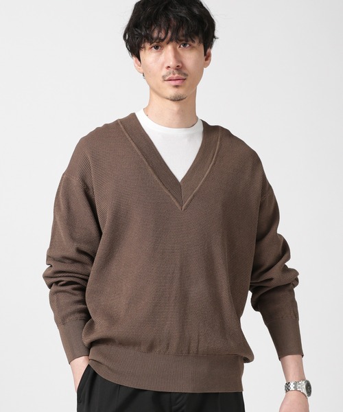 NANO universe（ナノユニバース）の「LB.03/コットンシルケット鹿の子ビッグVネックニット（ニット/セーター・メンズ・グリーン/モカ/ネイビー/レッド/ブラック・S/M/L）」の3枚目の写真