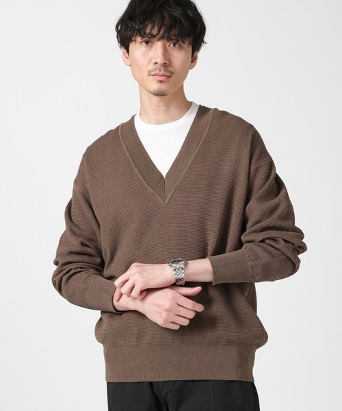 NANO universe（ナノユニバース）の「LB.03/コットンシルケット鹿の子ビッグVネックニット（ニット/セーター・メンズ・グリーン/モカ/ネイビー/レッド/ブラック・S/M/L）」の10枚目の写真