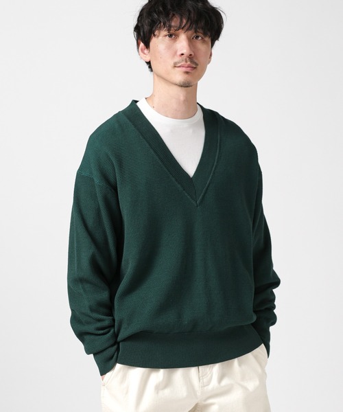 NANO universe（ナノユニバース）の「LB.03/コットンシルケット鹿の子ビッグVネックニット（ニット/セーター・メンズ・グリーン/モカ/ネイビー/レッド/ブラック・S/M/L）」の8枚目の写真