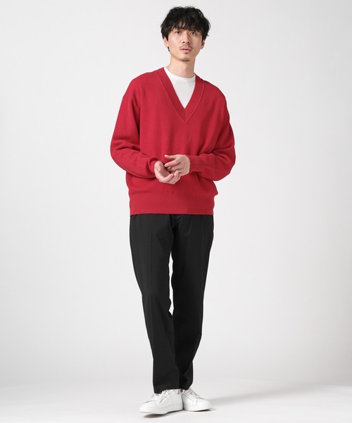 NANO universe（ナノユニバース）の「LB.03/コットンシルケット鹿の子ビッグVネックニット（ニット/セーター・メンズ・グリーン/モカ/ネイビー/レッド/ブラック・S/M/L）」の11枚目の写真