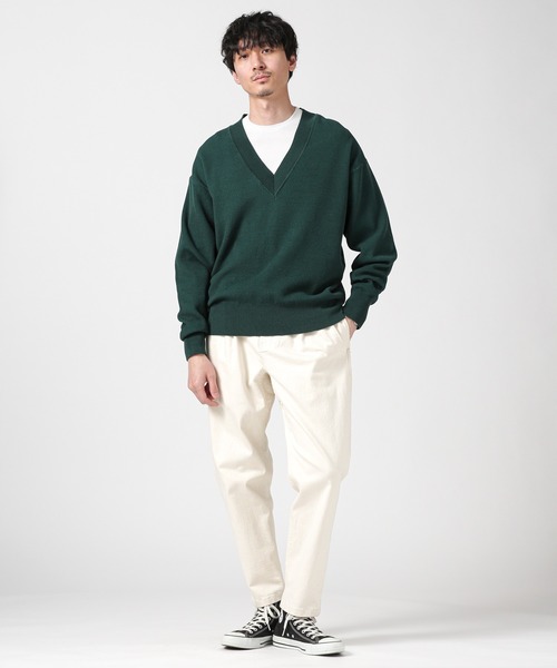 NANO universe（ナノユニバース）の「LB.03/コットンシルケット鹿の子ビッグVネックニット（ニット/セーター・メンズ・グリーン/モカ/ネイビー/レッド/ブラック・S/M/L）」の9枚目の写真