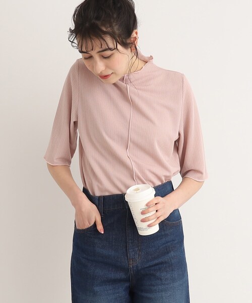 Cutie Blonde（キューティーブロンド）の「◆ストライプ調 5分袖メローインナー（Tシャツ/カットソー・レディース・オフホワイト/ベビーピンク/ブラック・01/02/03）」の3枚目の写真