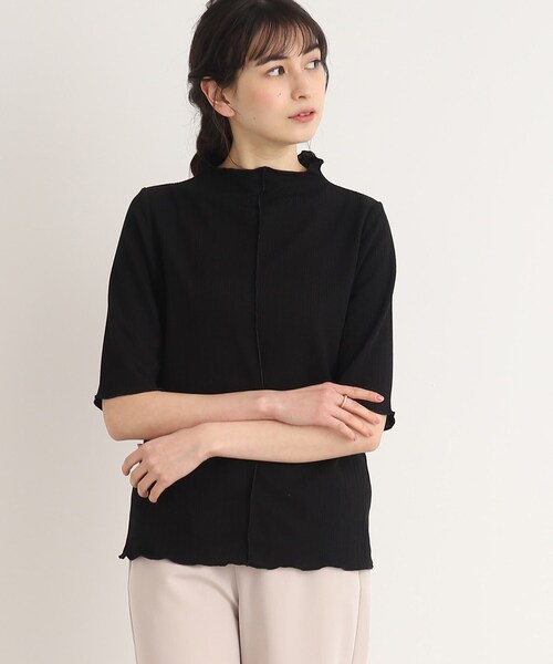 Cutie Blonde（キューティーブロンド）の「◆ストライプ調 5分袖メローインナー（Tシャツ/カットソー・レディース・オフホワイト/ベビーピンク/ブラック・01/02/03）」の2枚目の写真