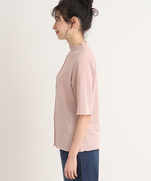 Cutie Blonde（キューティーブロンド）の「◆ストライプ調 5分袖メローインナー（Tシャツ/カットソー・レディース・オフホワイト/ベビーピンク/ブラック・01/02/03）」の4枚目の写真