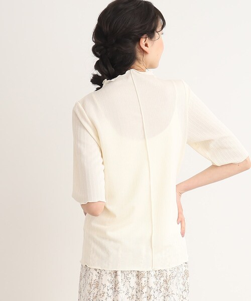 Cutie Blonde（キューティーブロンド）の「◆ストライプ調 5分袖メローインナー（Tシャツ/カットソー・レディース・オフホワイト/ベビーピンク/ブラック・01/02/03）」の5枚目の写真