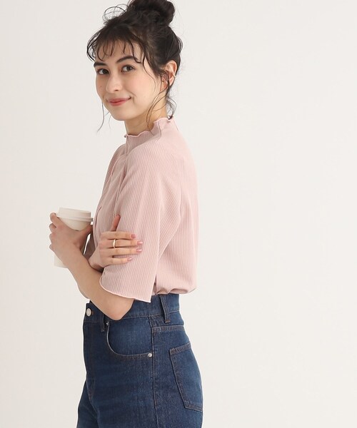 Cutie Blonde（キューティーブロンド）の「◆ストライプ調 5分袖メローインナー（Tシャツ/カットソー・レディース・オフホワイト/ベビーピンク/ブラック・01/02/03）」の17枚目の写真