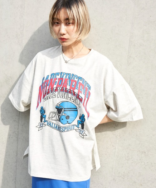 Auntie Rosa Holiday(アンティローザホリデー)の「アメフトロゴ刺繍T(Tシャツ/カットソー・レディース・ナチュラル/オフホワイト/ネイビー・FREE)」の14枚目の写真