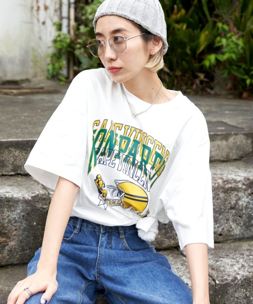 Auntie Rosa Holiday(アンティローザホリデー)の「アメフトロゴ刺繍T(Tシャツ/カットソー・レディース・ナチュラル/オフホワイト/ネイビー・FREE)」の4枚目の写真
