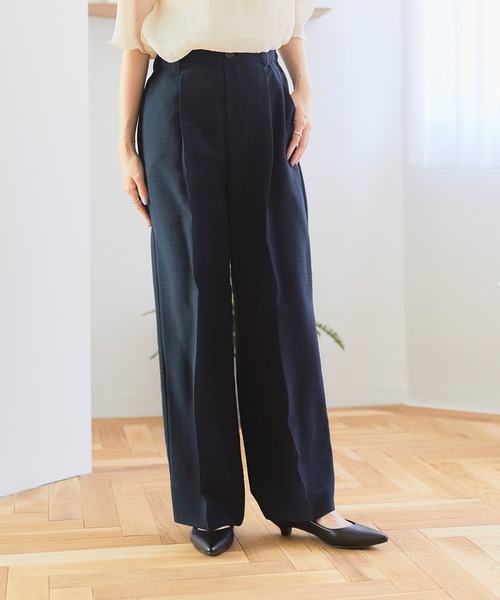 Days(デイズ)の「【Oeillet】タックプレスワイドパンツ(ウイエ)(その他パンツ・レディース・アイボリー/ライトグリーン/ネイビー・M/LL/L)」の3枚目の写真
