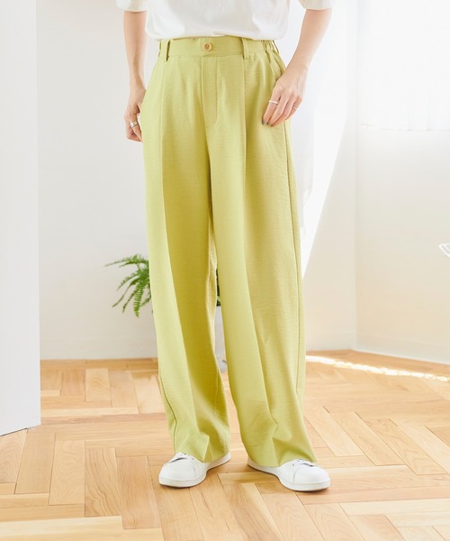 Days(デイズ)の「【Oeillet】タックプレスワイドパンツ(ウイエ)(その他パンツ・レディース・アイボリー/ライトグリーン/ネイビー・M/LL/L)」の1枚目の写真