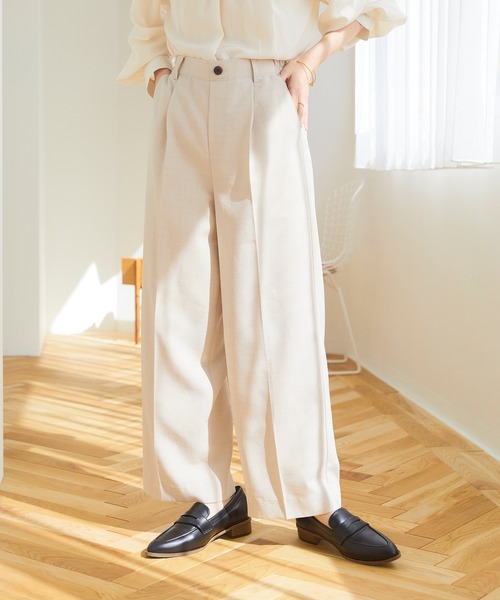 Days(デイズ)の「【Oeillet】タックプレスワイドパンツ(ウイエ)(その他パンツ・レディース・アイボリー/ライトグリーン/ネイビー・M/LL/L)」の2枚目の写真