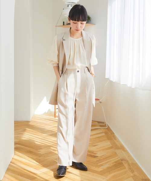 Days(デイズ)の「【Oeillet】タックプレスワイドパンツ(ウイエ)(その他パンツ・レディース・アイボリー/ライトグリーン/ネイビー・M/LL/L)」の10枚目の写真