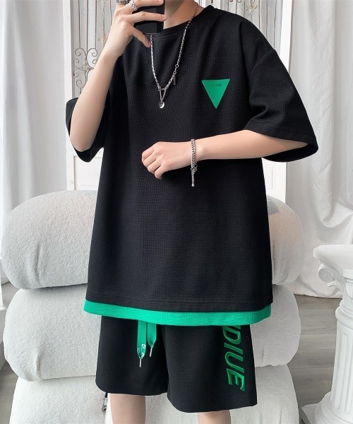 NEW GENTLEMAN（ニュージェントルマン）の「【2点SET】バニシングドライブ セットアップ Tシャツ＆ショートパンツセット（Tシャツ/カットソー・メンズ・ホワイト/ブラック/ブルー・M/L/XL）」の3枚目の写真