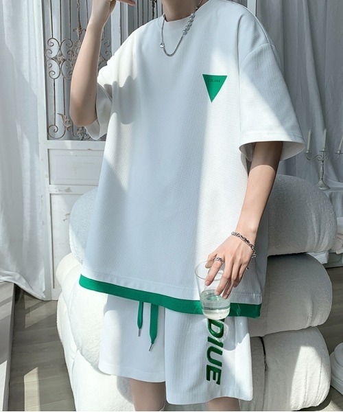NEW GENTLEMAN（ニュージェントルマン）の「【2点SET】バニシングドライブ セットアップ Tシャツ＆ショートパンツセット（Tシャツ/カットソー・メンズ・ホワイト/ブラック/ブルー・M/L/XL）」の11枚目の写真