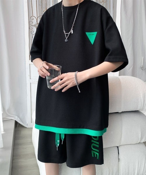 NEW GENTLEMAN（ニュージェントルマン）の「【2点SET】バニシングドライブ セットアップ Tシャツ＆ショートパンツセット（Tシャツ/カットソー・メンズ・ホワイト/ブラック/ブルー・M/L/XL）」の9枚目の写真