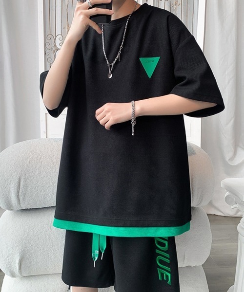 NEW GENTLEMAN（ニュージェントルマン）の「【2点SET】バニシングドライブ セットアップ Tシャツ＆ショートパンツセット（Tシャツ/カットソー・メンズ・ホワイト/ブラック/ブルー・M/L/XL）」の15枚目の写真