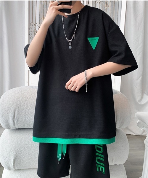 NEW GENTLEMAN（ニュージェントルマン）の「【2点SET】バニシングドライブ セットアップ Tシャツ＆ショートパンツセット（Tシャツ/カットソー・メンズ・ホワイト/ブラック/ブルー・M/L/XL）」の12枚目の写真