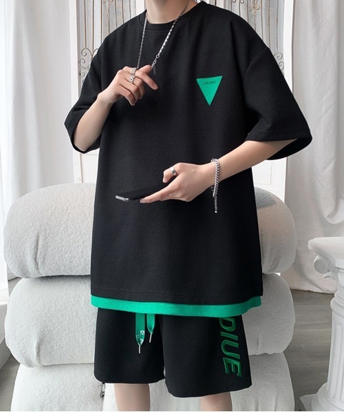 NEW GENTLEMAN（ニュージェントルマン）の「【2点SET】バニシングドライブ セットアップ Tシャツ＆ショートパンツセット（Tシャツ/カットソー・メンズ・ホワイト/ブラック/ブルー・M/L/XL）」の7枚目の写真