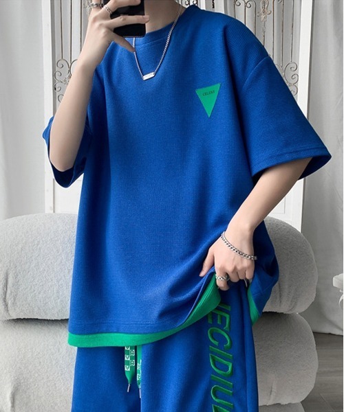 NEW GENTLEMAN（ニュージェントルマン）の「【2点SET】バニシングドライブ セットアップ Tシャツ＆ショートパンツセット（Tシャツ/カットソー・メンズ・ホワイト/ブラック/ブルー・M/L/XL）」の8枚目の写真