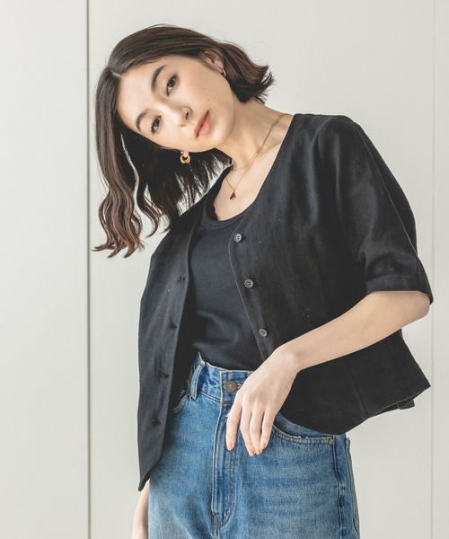 美品　Deuxieme Classe Linen Collarless ブレザー eL】Linen Collarless Jacket/194483