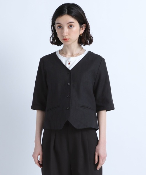 eL】Linen Collarless Jacket/194483