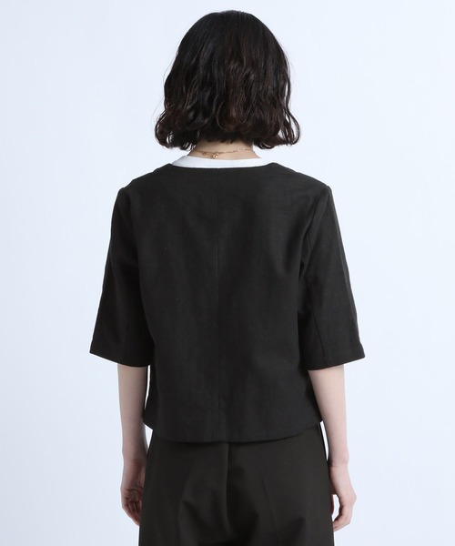 eL】Linen Collarless Jacket/194483