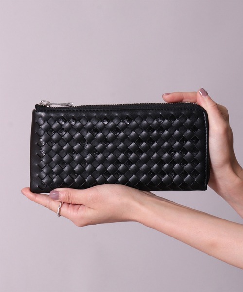 ボッテガ編み込みデザイン ブラックレザー長財布 ボッテガヴェネタ Bottega 編み込みデザイン ブラックレザー長