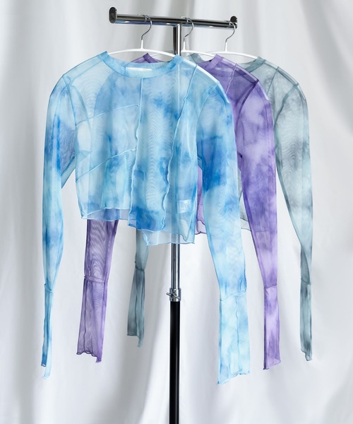 me+em select(ミームセレクト)の「【 3COLOR 】ニュアンスタイダイメローステッチシアートップス 【韓国製】(Tシャツ/カットソー・レディース・ブラック/パープル/ブルー・FREE)」の4枚目の写真