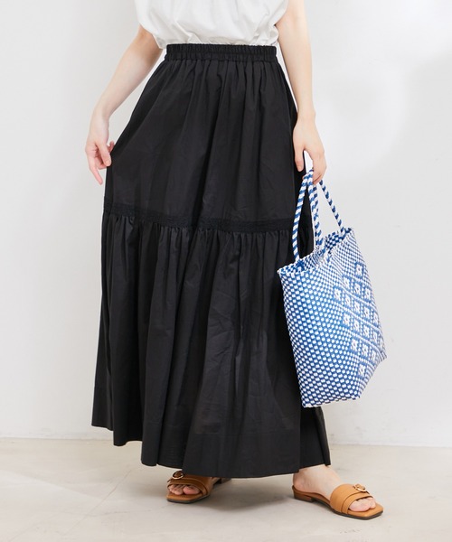 VIS（ビス）の「【洗える】コットンレース切替ギャザースカート（スカート・レディース・ホワイト/ブラック/イエロー系その他・FREE）」の2枚目の写真