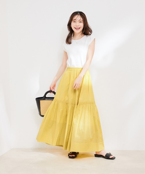 VIS（ビス）の「【洗える】コットンレース切替ギャザースカート（スカート・レディース・ホワイト/ブラック/イエロー系その他・FREE）」の13枚目の写真