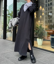 【WEB限定】 ロングスリーブ深Vスウエットワンピース