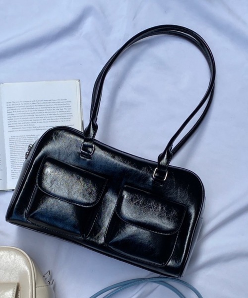 WEGO（ウィゴー）の「WEGO/ダブルポケットハンドバッグ（ハンドバッグ・レディース・ホワイト/ブラック・FREE）」の2枚目の写真