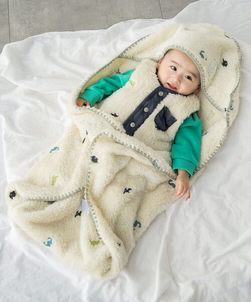 SLAP SLIP BABY（スラップスリップベビー）の「【お揃い】恐竜お花刺しゅう総柄おくるみベビー（おくるみ・キッズ・ピンク系その他/ホワイト系その他2・FREE）」の2枚目の写真