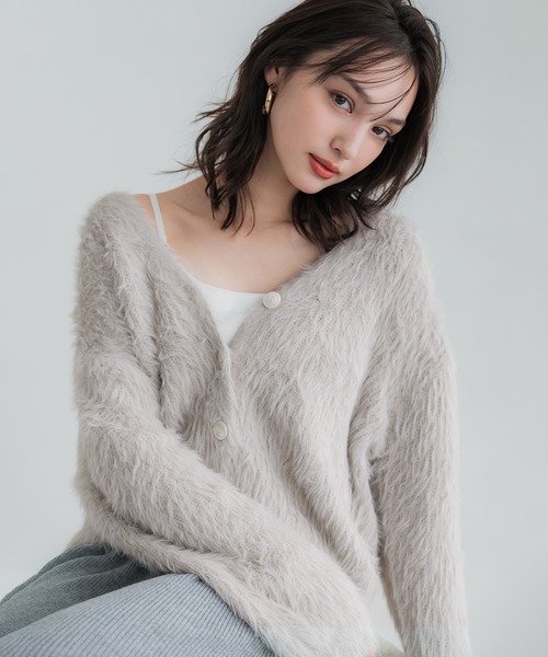coca(coca)(コカ)の「ふんわりシャギーニットカーディガン(カーディガン/ボレロ・レディース・チャコール/イエロー/アイボリー/ブラウン/グレー/ライトピンク・ONE SIZE/S/L/M)」の3枚目の写真