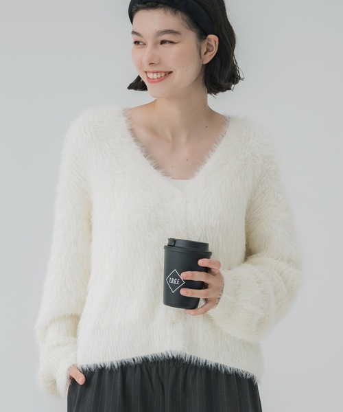 coca(coca)(コカ)の「ふんわりシャギーニットカーディガン(カーディガン/ボレロ・レディース・チャコール/イエロー/アイボリー/ブラウン/グレー/ライトピンク・ONE SIZE/S/L/M)」の2枚目の写真