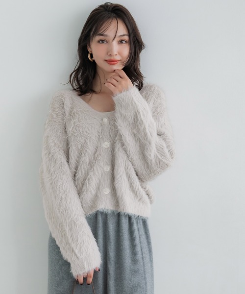 coca(coca)(コカ)の「ふんわりシャギーニットカーディガン(カーディガン/ボレロ・レディース・チャコール/イエロー/アイボリー/ブラウン/グレー/ライトピンク・ONE SIZE/S/L/M)」の14枚目の写真