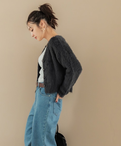 coca(coca)(コカ)の「ふんわりシャギーニットカーディガン(カーディガン/ボレロ・レディース・チャコール/イエロー/アイボリー/ブラウン/グレー/ライトピンク・ONE SIZE/S/L/M)」の8枚目の写真