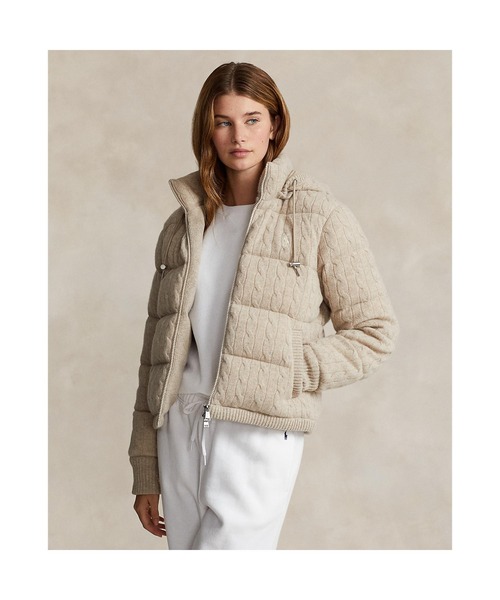 LAUREN RALPH LAUREN フーディー ダウン コート オフホワイト POLO RALPH LAUREN（ポロ ラルフ ローレン）の「ケーブルニット
