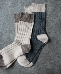 KIVISDOU（キビスドウ）の「【2足セット】 KIVISDOU  撚り杢リブ クルーソックス  レディース 靴下（ソックス/靴下・レディース）」
