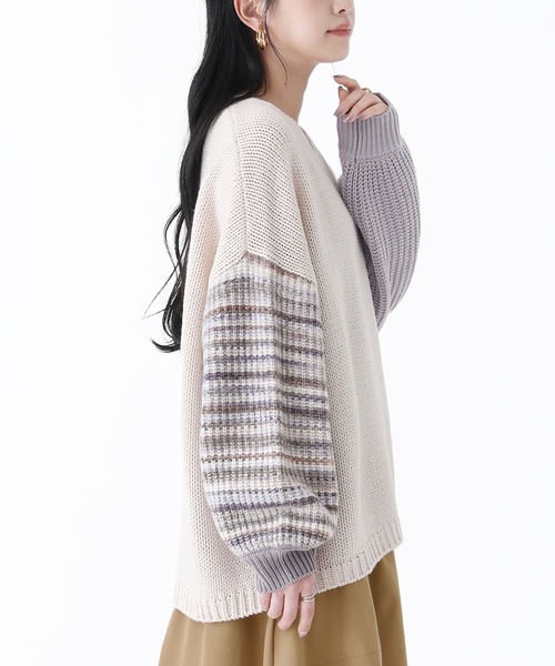 n'OrLABEL（ノアールレーベル）の「【廃盤】『ミックスカラー袖切替ローゲージニット』（ニット/セーター・レディース・マスタード/チャコール/アイボリー・FREE）」の9枚目の写真